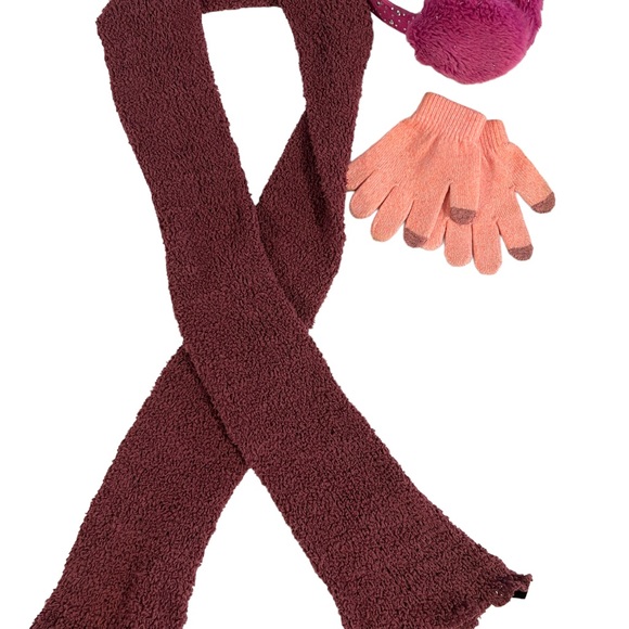 Super soft girls mauve scarf, Justice earmuffs & sweater mittens - Picture 2 of 8